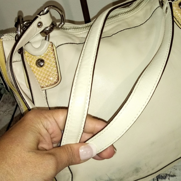 💫 Coach Kristin Spectator Crocodile Chalk White Custard Satchel Shoulder Bag - Picture 8 of 12
